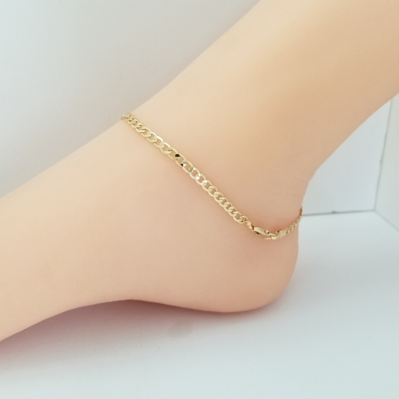 Cuban Anklet Bracelet. 14K Gold Plated. New - Picture 5 of 6